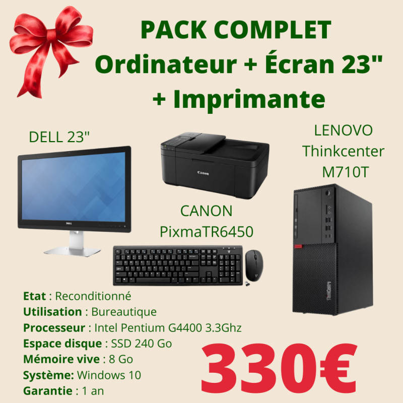 PACK COMPLET - Ecran 23" + LENOVO M710T + Clavier/Souris